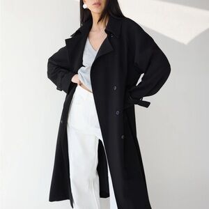 OAK + FORT Black Oversized Trench Coat